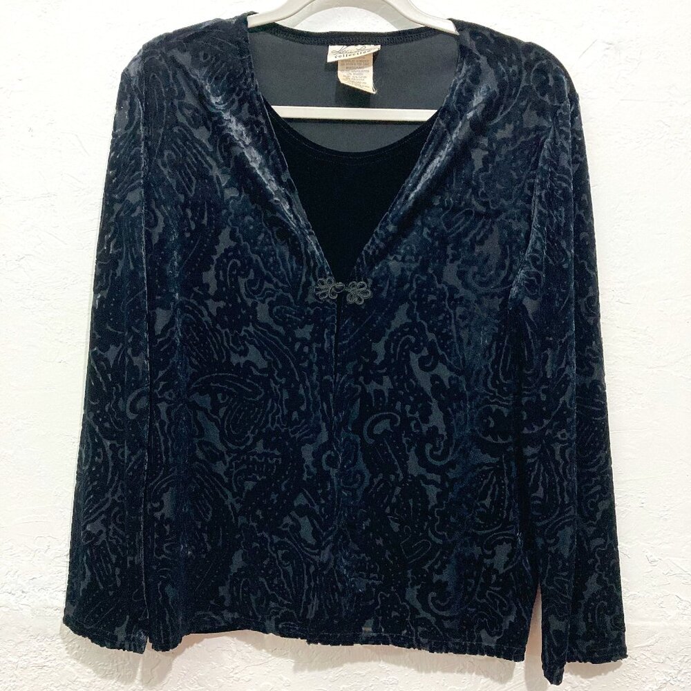 Vintage Kathie Lee Collection Velvet Burnout Top Cardigan Black Wimsigoth M